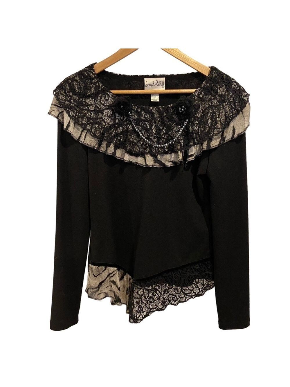 Joseph Ribkoff top blouse long sleeves asymmetric lace embellished animal size 4 - Picture 1 of 13